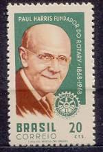 Paul Harris, founder of Rotary, on a 1968 Brazilian postage stamp